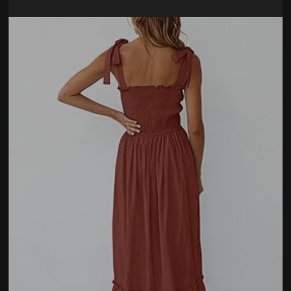 Boho Ruffle Maxi Spaghetti Strap Rust Color Dress - Picture 2 of 4